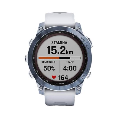 Часы Garmin Fenix 7 Sapphire Solar титановый синий минерал DLC с белым ремешком